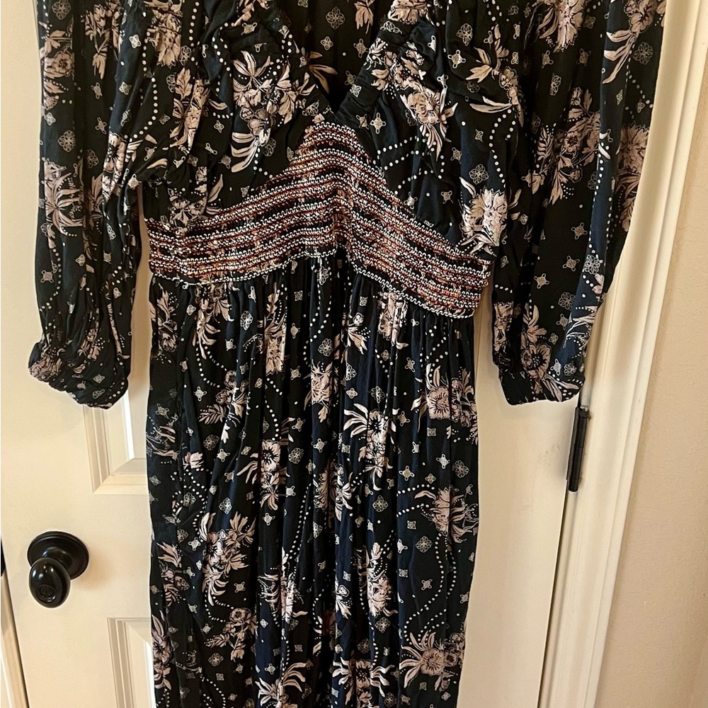 Free People Black and Pink Floral Long Sleeve Dress